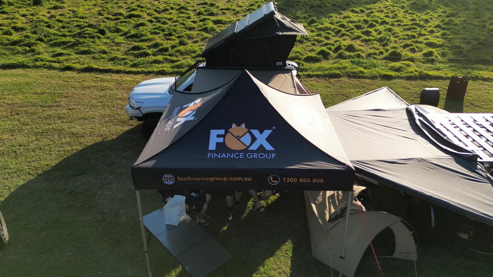 Drone view flying back out from an outback camp